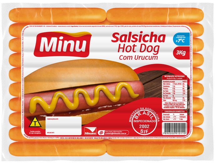 Salsicha Hot Dog com Urucum Resfriada 3Kg | Companhia Minuano de